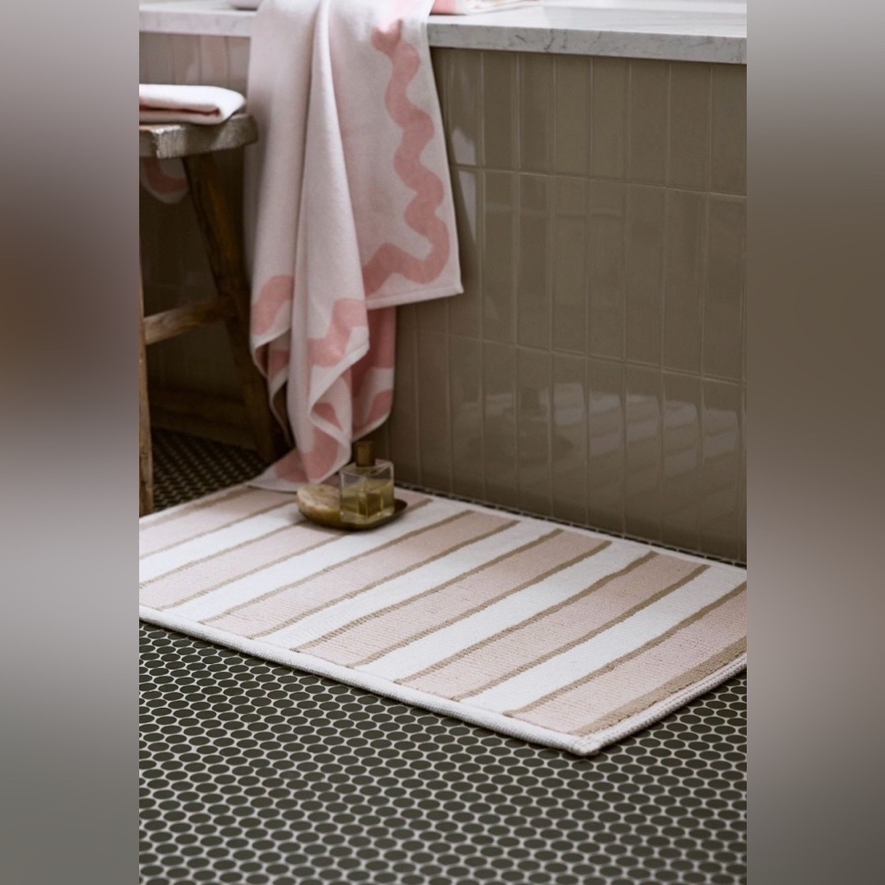 Anthropologie Tufted Sutton Cotton Stripe Bath Mat NEW